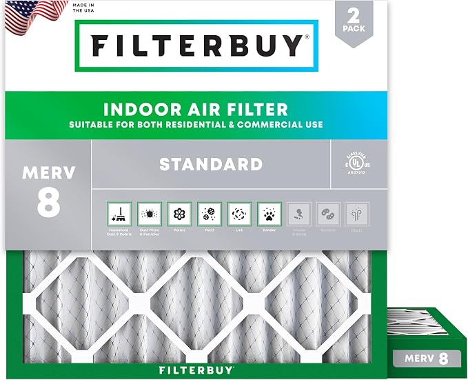 10x10x2 Air Filter MERV 8 Essential Dust & Allergy Defense (2-Pack), Electrostatic Pleated HVAC AC Furnace Filters