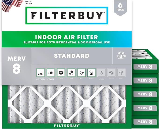10x10x2 Air Filter MERV 8 Essential Dust & Allergy Defense (6-Pack), Electrostatic Pleated HVAC AC Furnace