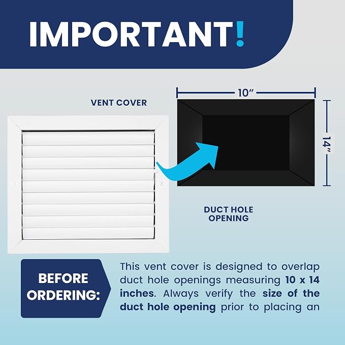 10x14 Inch (Duct Opening) Aluminum 1-Way Air Flow Vent – HVAC Vent Cover for Wall or Ceiling – Quiet HVAC Wall Register with