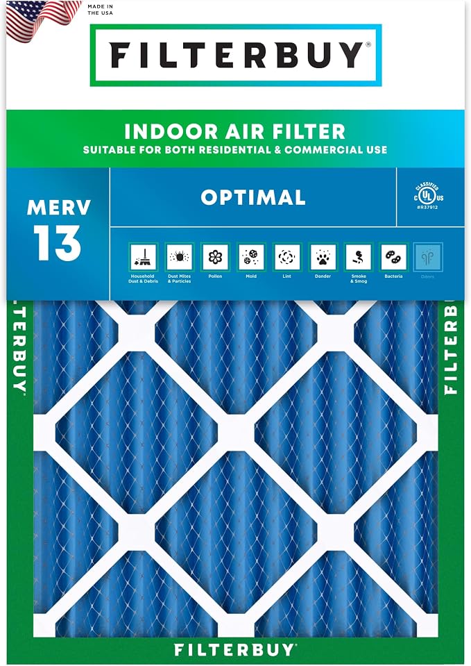 10x17x2 Air Filter MERV 13 Optimal Smoke & Allergy Defense (1-Pack), Electrostatic Pleated Outer Filters for WEN
