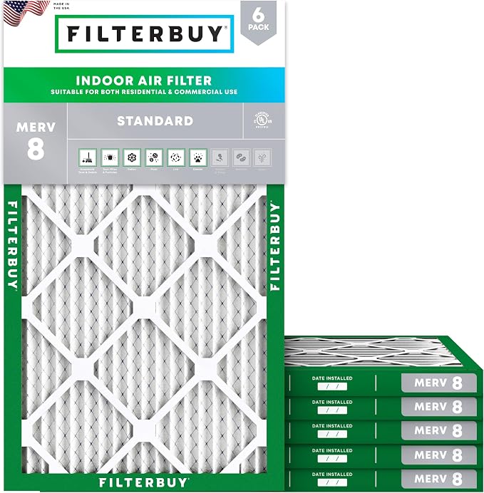 10x18x1 Air Filter MERV 8 Essential Dust & Allergy Defense (6-Pack), Electrostatic Pleated HVAC AC Furnace