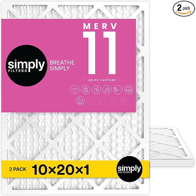 10x20x1 Air Filter, MERV 11, 2 Pack, Furnace Air Filter for HVAC (Actual Size: 9.75"x19.75"x0.75") DUST, Pet & Allergy