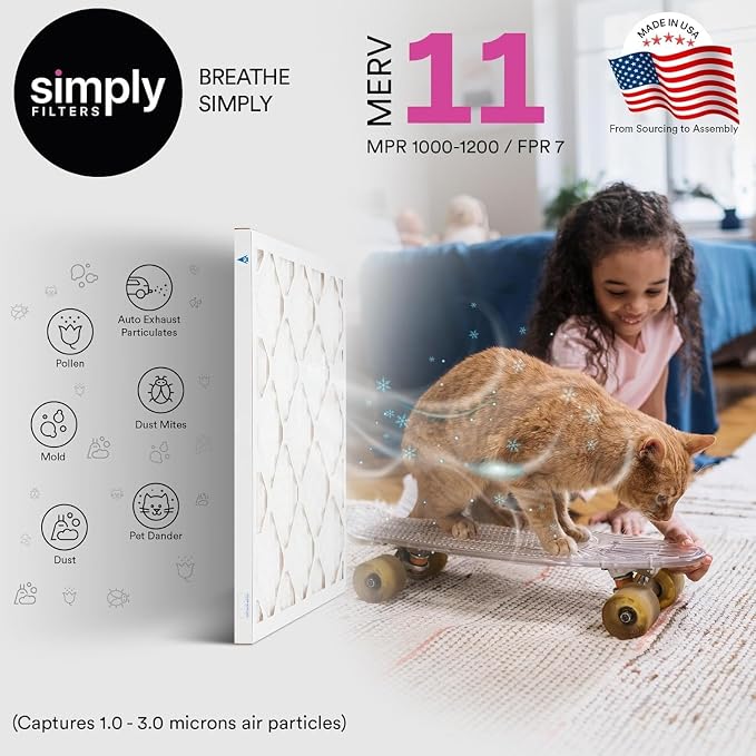 10x20x1 Air Filter, MERV 11, 2 Pack, Furnace Air Filter for HVAC (Actual Size: 9.75"x19.75"x0.75") DUST, Pet & Allergy
