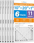 10x20x1 Air Filter MERV 11 6-Pack, Electrostatic Pleated AC Furnace Air Filter, Captures Dust, Smog & Pet