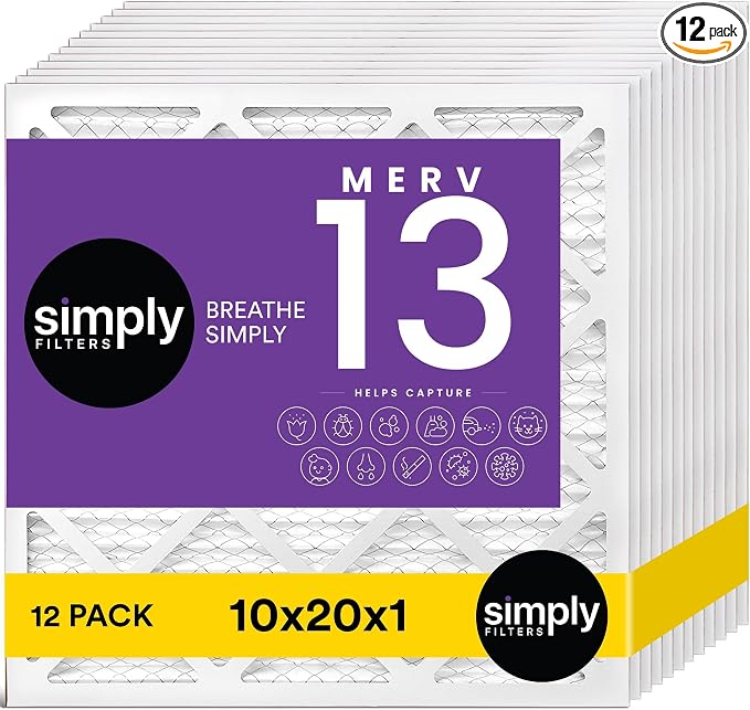 10x20x1 Air Filter, MERV 13, 12 Pack, Furnace Air Filter for HVAC (Actual Size: 9.75"x19.75"x0.75") DUST, Pet & Allergy