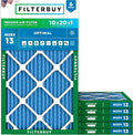 10x20x1 Air Filter MERV 13 Optimal Smoke & Allergy Defense (6-Pack), Electrostatic Pleated HVAC AC Furnace