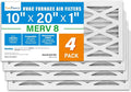 10x20x1 Air Filter MERV 8 4-Pack, Electrostatic Pleated Furnace & AC Filter, Captures Dust, Pet Hair, Pollen
