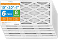 10x20x1 Air Filter MERV 8 6-Pack, Electrostatic Pleated Furnace & AC Filter, Captures Dust, Pet Hair, Pollen, Actual Size
