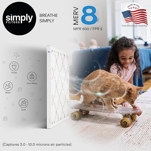 10x20x1 Air Filter, Merv 8, 8 Pack, For Home AC Furnace & HVAC (Actual Size: 9.75"x19.75"x0.75") DUST, Pet, & Allergy