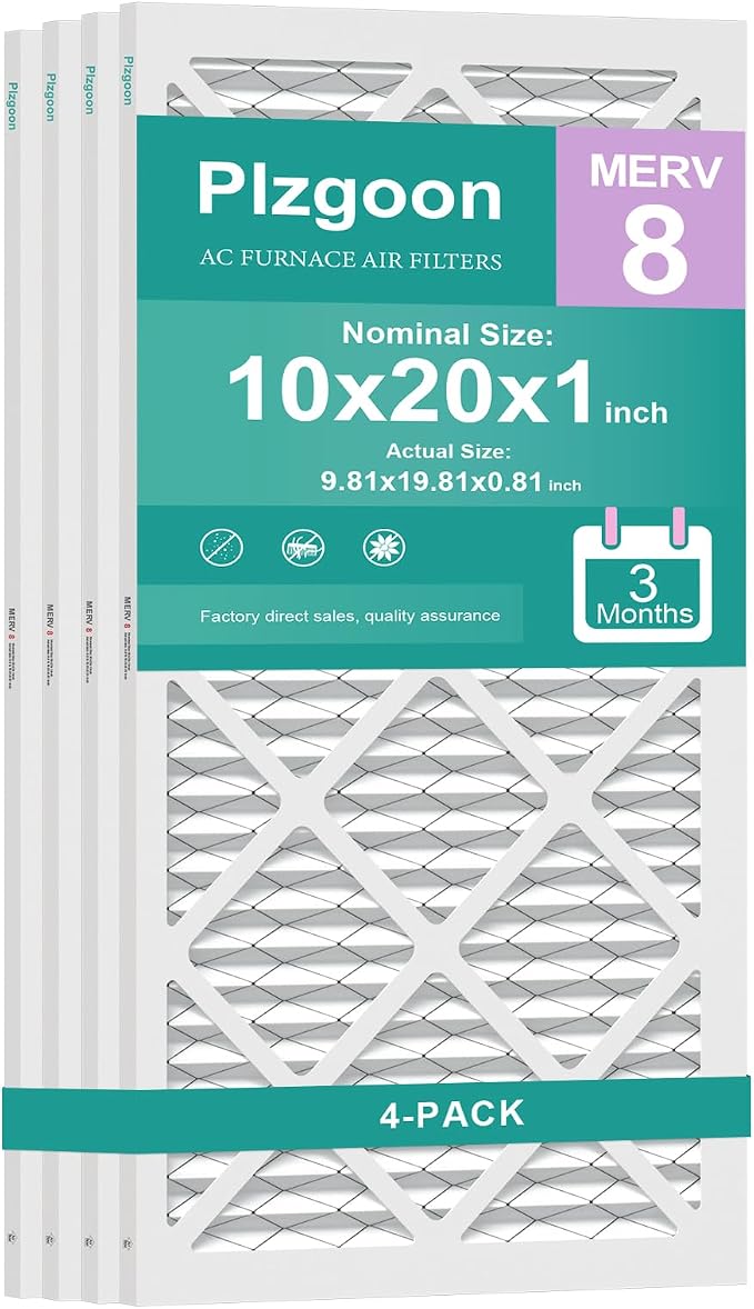 10x20x1 Air Filter MERV 8 MPR 600 (4 Pack) Pleated HVAC Furnace Filters for Home Air Conditioner AC Heating System (Exact