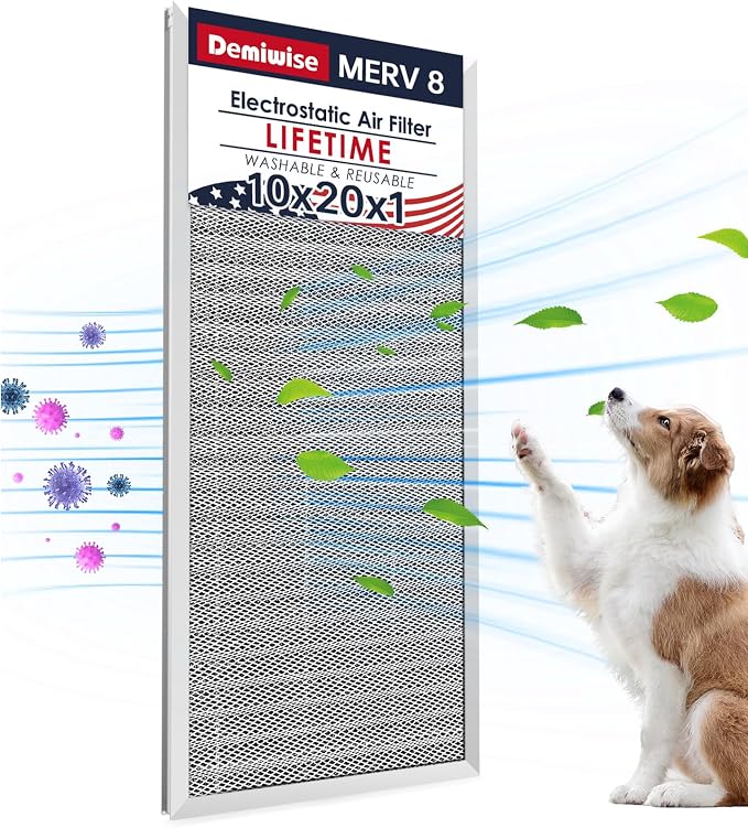 10x20x1 Electrostatic Air Filter, MERV 8 Reusable Aluminum AC/HVAC Furnace Filters, Washable Permanent Air Filter, Lasts a