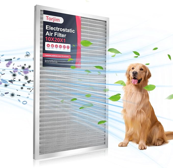 10x20x1 MERV8 Air Filter, Washable & Reusable Electrostatic Filter, AC/HVAC Furnace Filter, Permanent Filter, Breathe