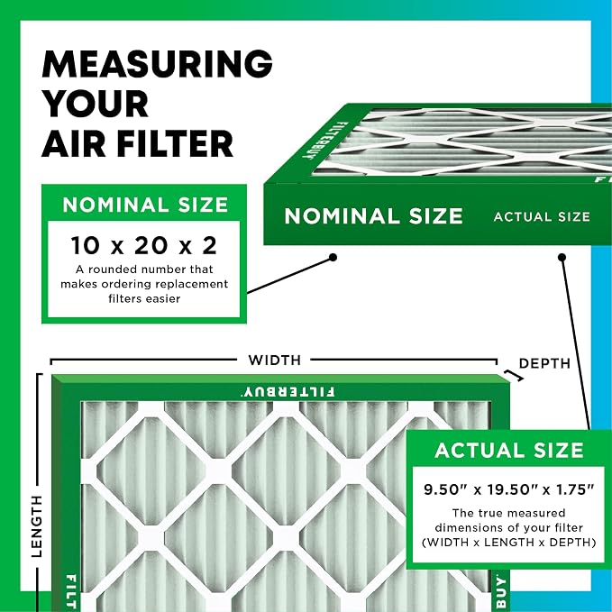10x20x2 Air Filter MERV 8 Essential Dust & Allergy Defense (3-Pack), Electrostatic Pleated HVAC AC Furnace, alternate view 2