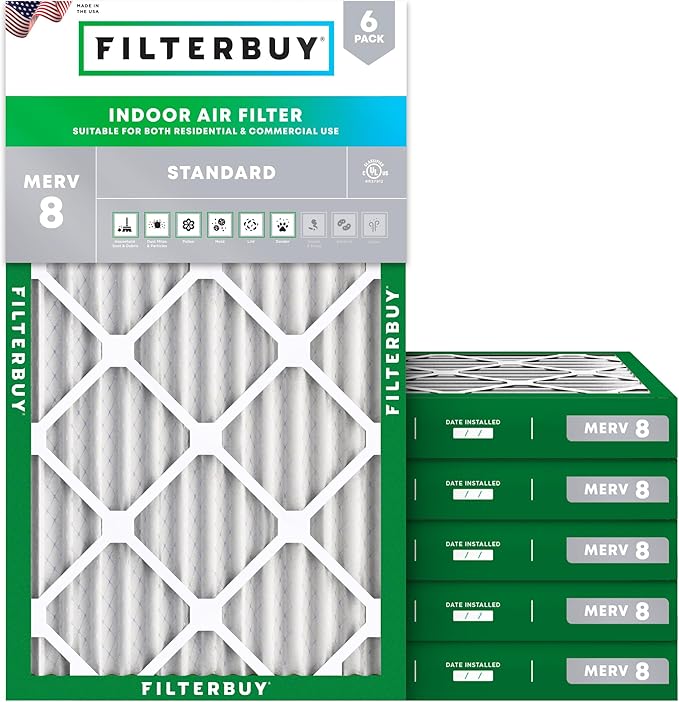 10x20x2 Air Filter MERV 8 Essential Dust & Allergy Defense (6-Pack), Electrostatic Pleated HVAC AC Furnace