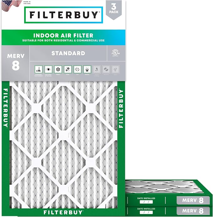 10x24x1 Air Filter MERV 8 Essential Dust & Allergy Defense (3-Pack), Electrostatic Pleated HVAC AC Furnace