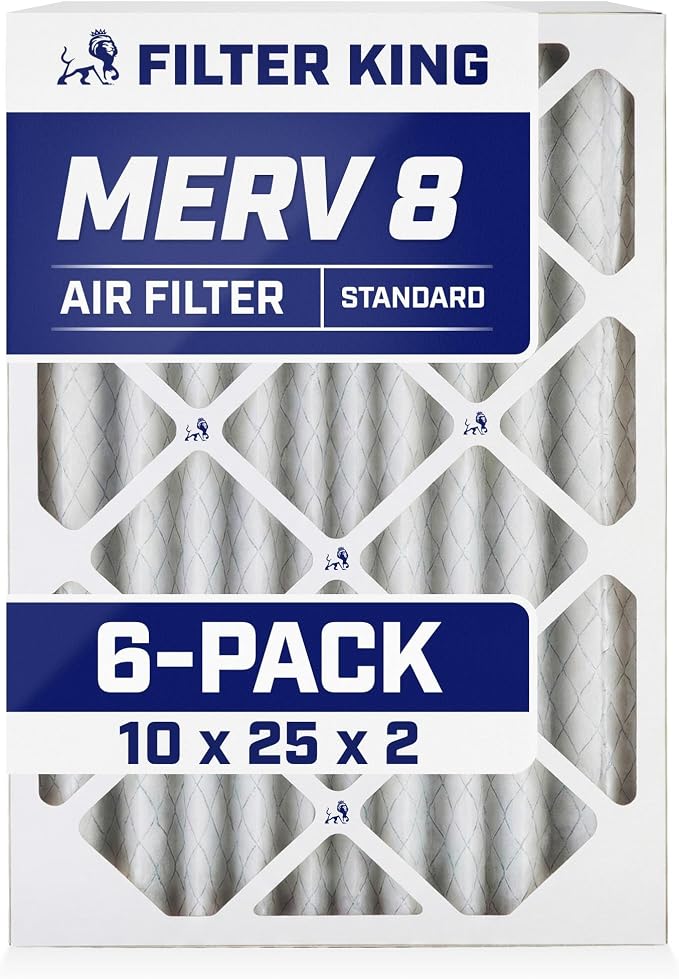 10x25x2 Air Filter (MERV 8) (6-Pack) Dust & Allergy Control AC Furnace Filters, MADE IN USA, HVAC, Pleated, Electrostatic
