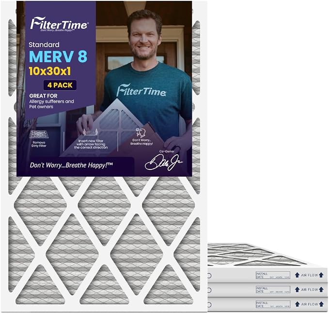 10x30x1, AC Furnace Air Filter, MERV 8, 4-Pack (exact dimensions 9.5 x 29.5 x 0.75), AC Filter, Furnace Filter