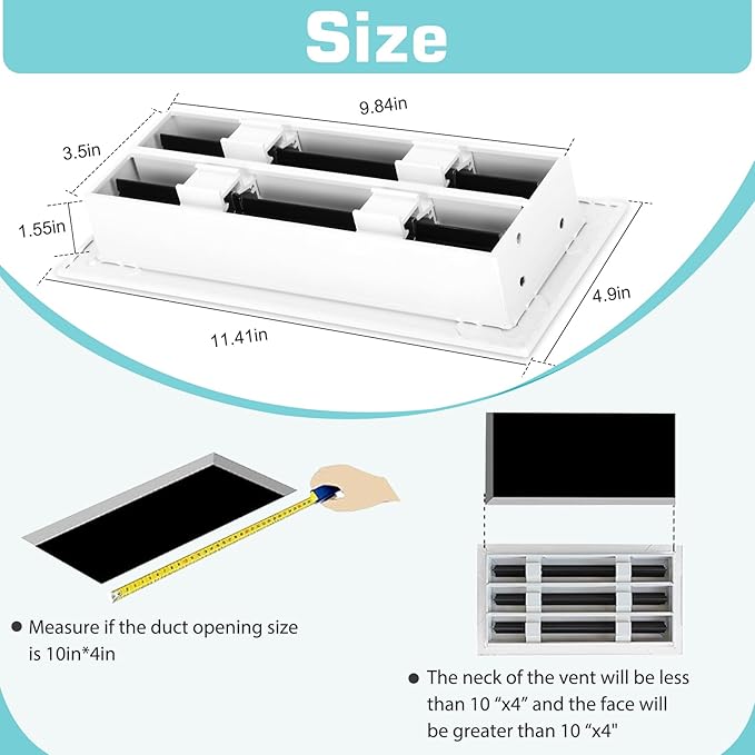 10x4 Modern AC Vent Cover, Decorative White Air Vent (Duct Opening Cutout), All Aluminium Standard Linear Slot Diffuser, Low