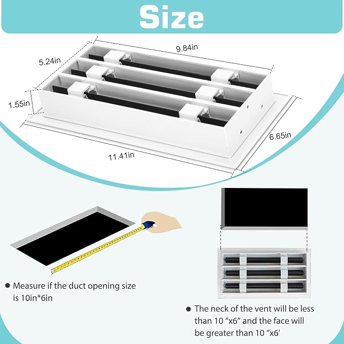 10x6 Modern AC Vent Cover 2Pack, Decorative White Air Vent (Duct Opening Cutout), All Aluminium Standard Linear Slot