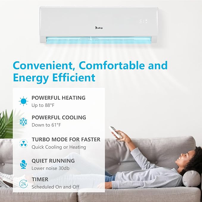 11,500 BTU Mini Split Air Conditioner Inverter, 17 SEER 230V Energy Saving Split-System AC w/Pre-Charged Condenser, Heat