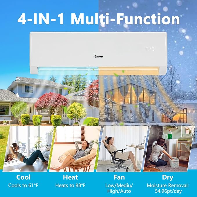 11,500 BTU Mini Split Air Conditioner Inverter, 17 SEER 230V Energy Saving Split-System AC w/Pre-Charged Condenser, Heat