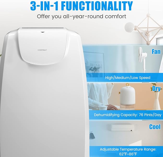 11,500 BTU Portable Air Conditioner, with Dual Hose, Remote Control, Powerful AC Unit Rooms up to 400 Sq.Ft. with