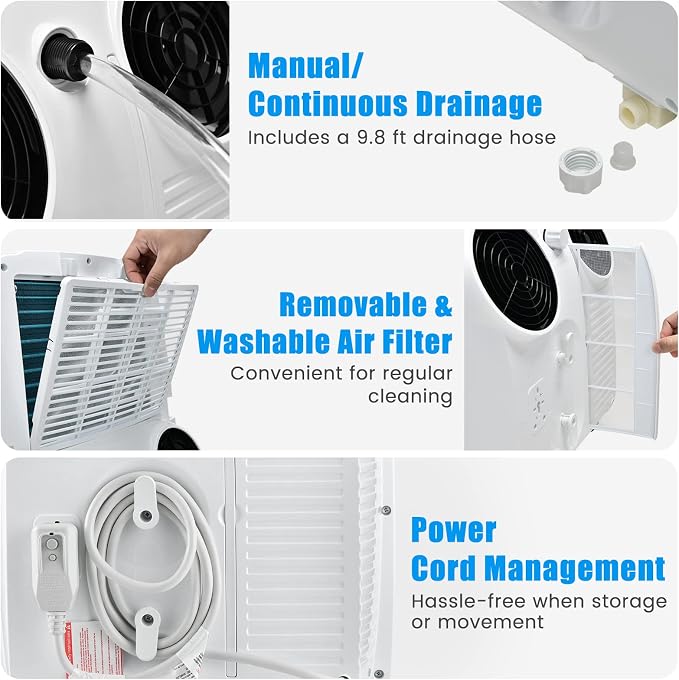 11,500 BTU Portable Air Conditioner, with Dual Hose, Remote Control, Powerful AC Unit Rooms up to 400 Sq.Ft. with