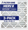 11.5x11.5x1 Air Filter | 3-PACK | MERV 8 HVAC Pleated A/C Furnace Filters | MADE IN USA | Actual Size: 11.5 x