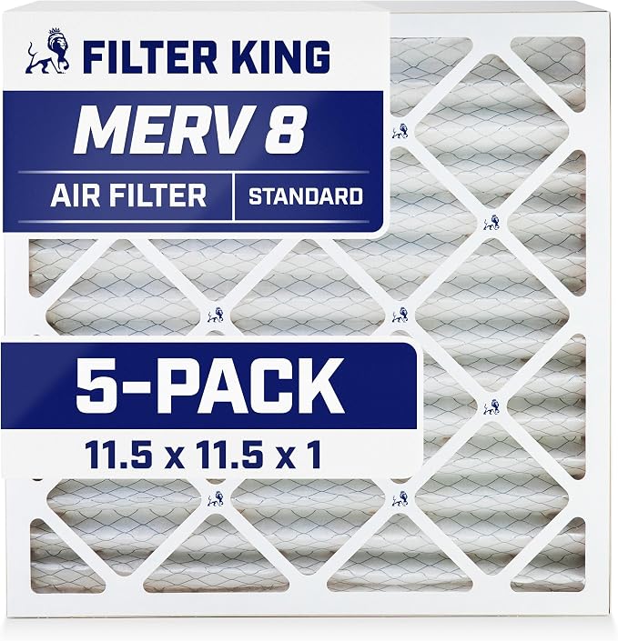 11.5x11.5x1 Air Filter | 5-PACK | MERV 8 HVAC Pleated A/C Furnace Filters | MADE IN USA | Actual Size: 11.5 x