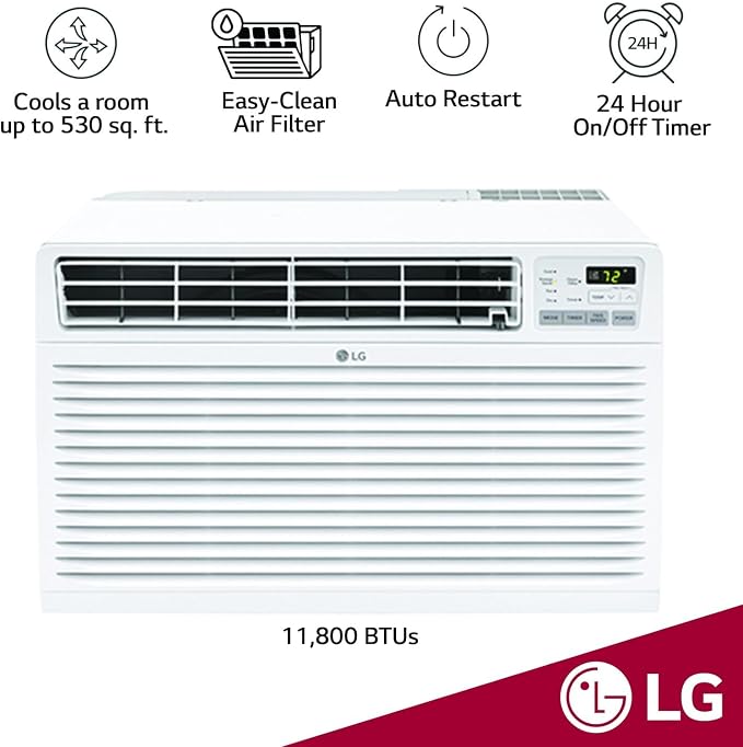 11,800 BTU Through the Wall Air Conditioner, 115V, Cools up to 530 Sq. Ft. for Bedroom, Living Room, Apartment, with Remote