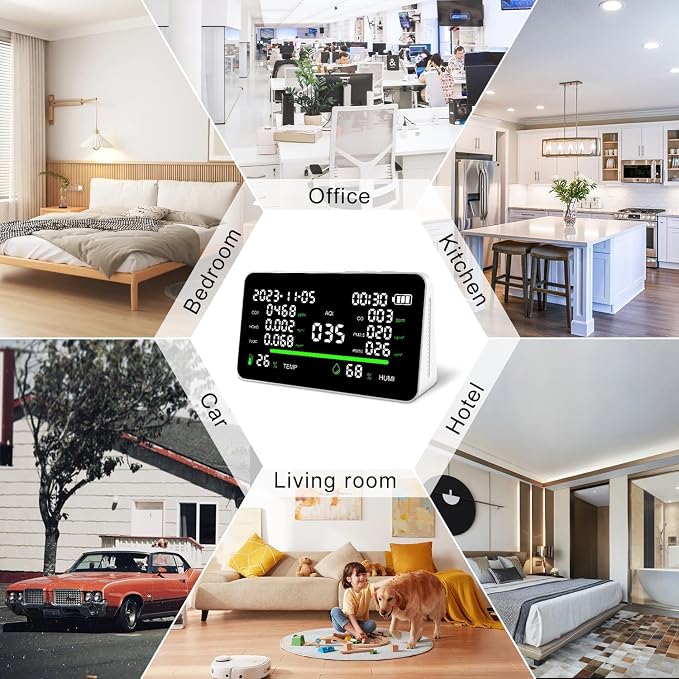 11-in-1 Air Quality Monitor, Indoor CO2/VOC/AQI/PM2.5/Thermometer/Humidity Monitor, Portable Smart Air Quality Meters, Air