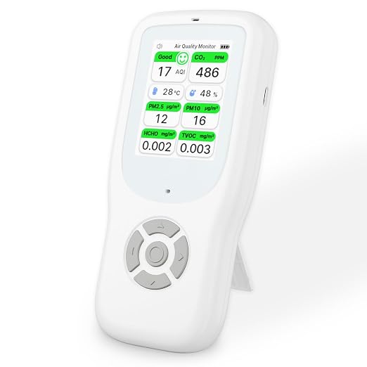 11-in-1 Air Quality Monitor - Portable Indoor Air Quality Detector with Stand, Real-Time Test for AQI, CO2, PM2.5, PM1.0