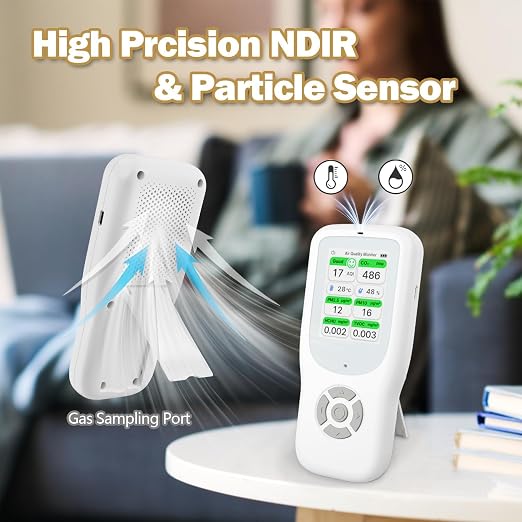 11-in-1 Air Quality Monitor - Portable Indoor Air Quality Detector with Stand, Real-Time Test for AQI, CO2, PM2.5, PM1.0
