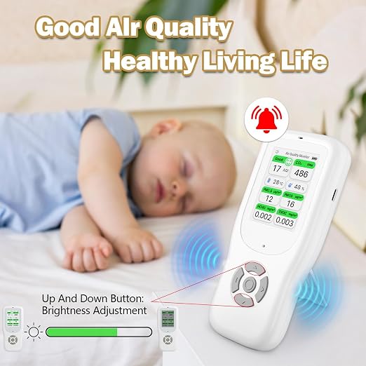 11-in-1 Air Quality Monitor - Portable Indoor Air Quality Detector with Stand, Real-Time Test for AQI, CO2, PM2.5, PM1.0