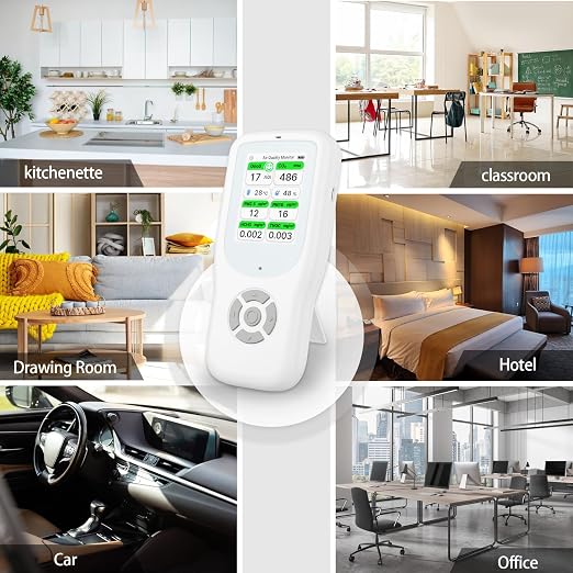11-in-1 Air Quality Monitor - Portable Indoor Air Quality Detector with Stand, Real-Time Test for AQI, CO2, PM2.5, PM1.0