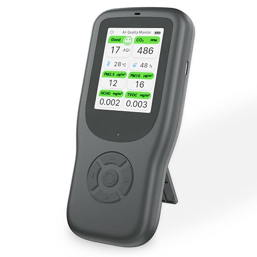 11-in-1 Air Quality Monitor - Portable Indoor Air Quality Detector with Stand, Real-Time Test for AQI, CO2