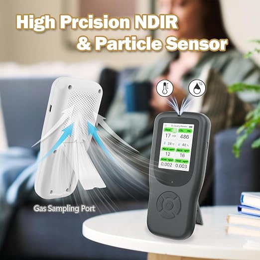 11-in-1 Air Quality Monitor - Portable Indoor Air Quality Detector with Stand, Real-Time Test for AQI, CO2, alternate view 3