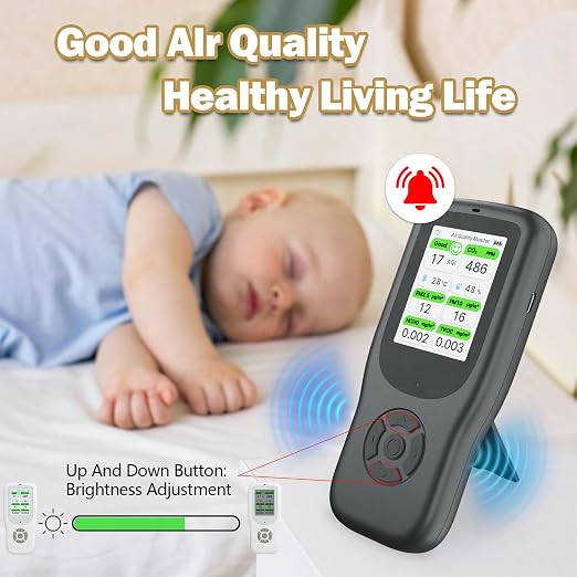 11-in-1 Air Quality Monitor - Portable Indoor Air Quality Detector with Stand, Real-Time Test for AQI, CO2, alternate view 6