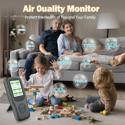 11-in-1 Air Quality Monitor - Portable Indoor Air Quality Detector with Stand, Real-Time Test for AQI, CO2, alternate view 7