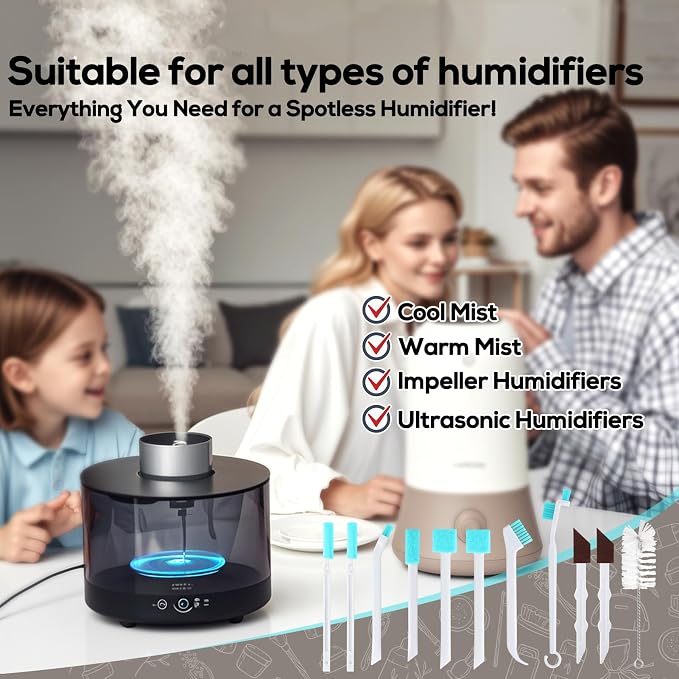 11 Pcs Humidifier Cleaner Brush Set – Small Detail Cleaning Brushes for Crevices, Gaps, Corners, Keyboard, Bottle, Tiles
