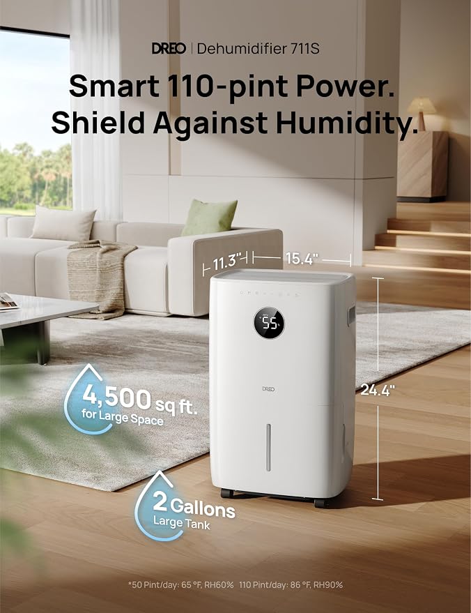 110-Pint Smart Dehumidifier for Basement, 4500 Ft2 for Large Room, 2 Gallon Water Tank, alternate product view 2
