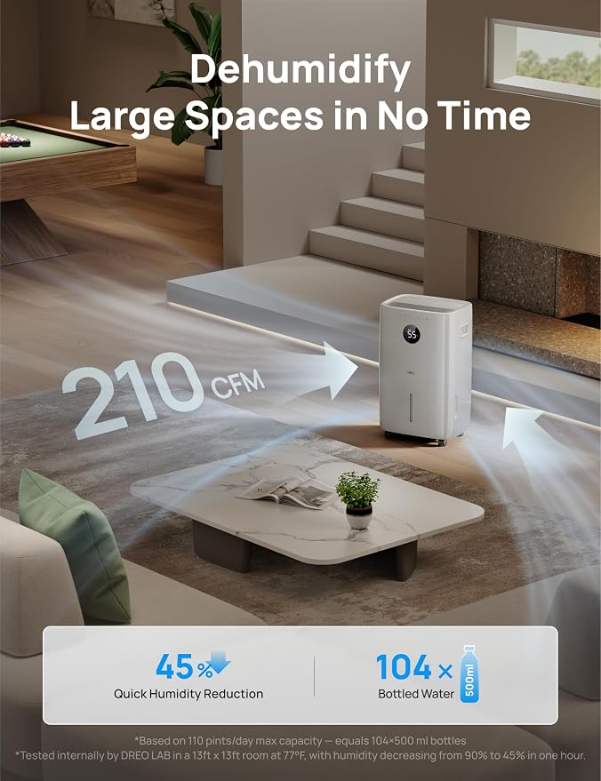 110-Pint Smart Dehumidifier for Basement, 4500 Ft2 for Large Room, 2 Gallon Water Tank, alternate product view 3