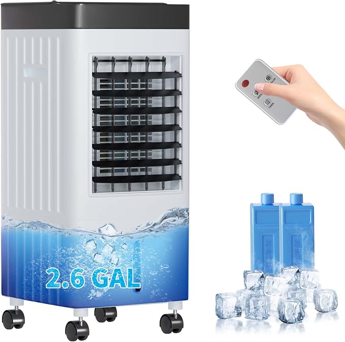 110V Evaporative Air Cooler with 2.6 Gal Water Tank, 3 IN 1 Portable Air Conditioners with Remote, Portable Air Cooler with