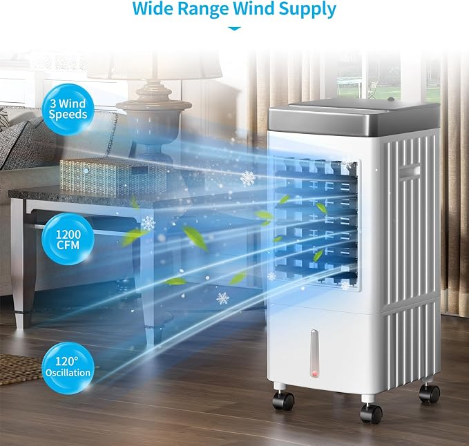 110V Evaporative Air Cooler with 2.6 Gal Water Tank, 3 IN 1 Portable Air Conditioners with Remote, Portable Air Cooler with