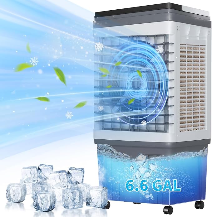 110V Evaporative Air Cooler with 6.6 Gal Water Tank, 3 IN 1 Portable Air Conditioners with Remote, Portable Air Cooler with