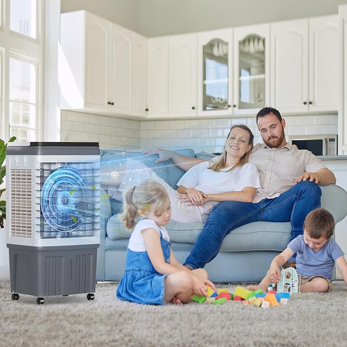 110V Evaporative Air Cooler with 6.6 Gal Water Tank, 3 IN 1 Portable Air Conditioners with Remote, Portable Air Cooler with