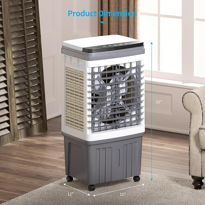 110V Evaporative Air Cooler with 6.6 Gal Water Tank, 3 IN 1 Portable Air Conditioners with Remote, Portable Air Cooler with
