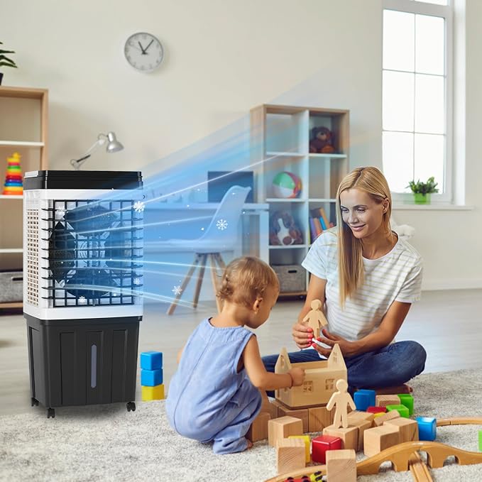 110V Evaporative Air Cooler with 9.3 Gal Water Tank, 3 IN 1 Portable Air Conditioners with Remote, Portable Air Cooler with