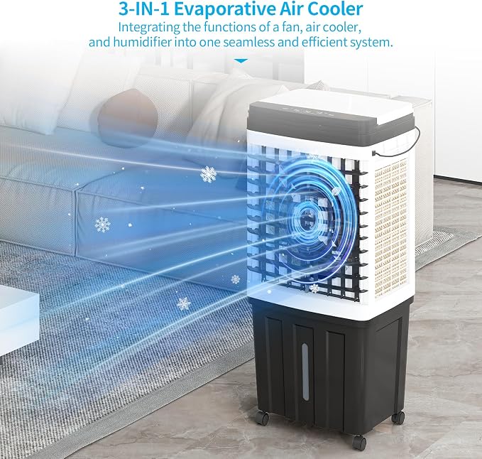 110V Evaporative Air Cooler with 9.3 Gal Water Tank, 3 IN 1 Portable Air Conditioners with Remote, Portable Air Cooler with