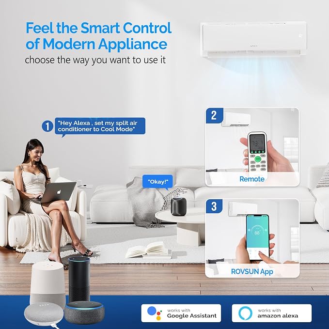 11500 BTU Wifi Enabled Mini Split Air Conditioner & Heater, 17 SEER2 230V Inverter Ductless Wall AC Unit with Pre-Charged